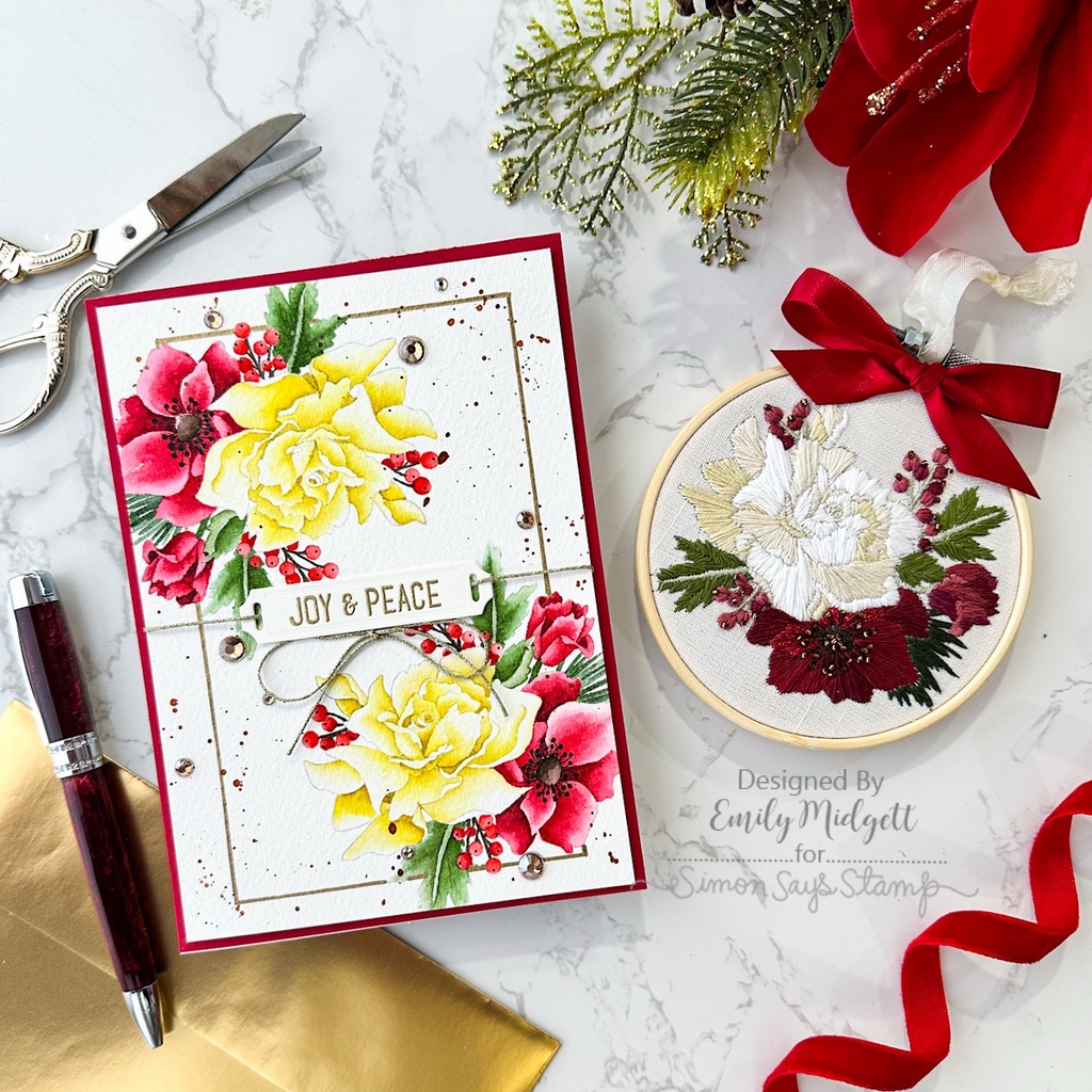 Simon Says Clear Stamps Loving You Bouquet 3146ssc Heart to Heart Christmas Card and Floral Embroidery Hoop | color-code:ALT01