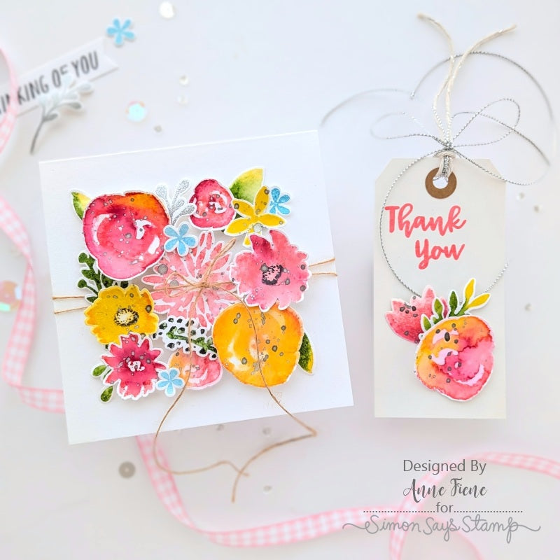 Simon Says Clear Stamps Watercolor Bouquet 2389ssc Floral Card and Tag | color-code:ALT06