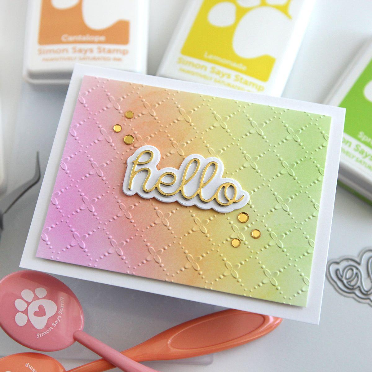Simon Says Embossing Folder Criss Cross Floral sf347 Hello Card | color-code:ALT01