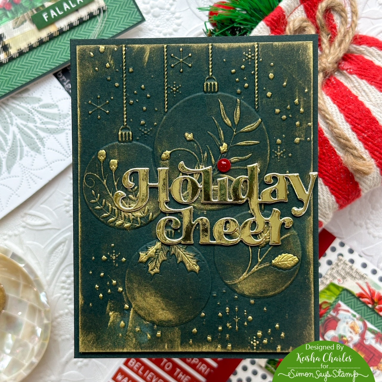 Simon Says Stamp Embossing Folder Verdant Ornaments sf366 Christmas Card