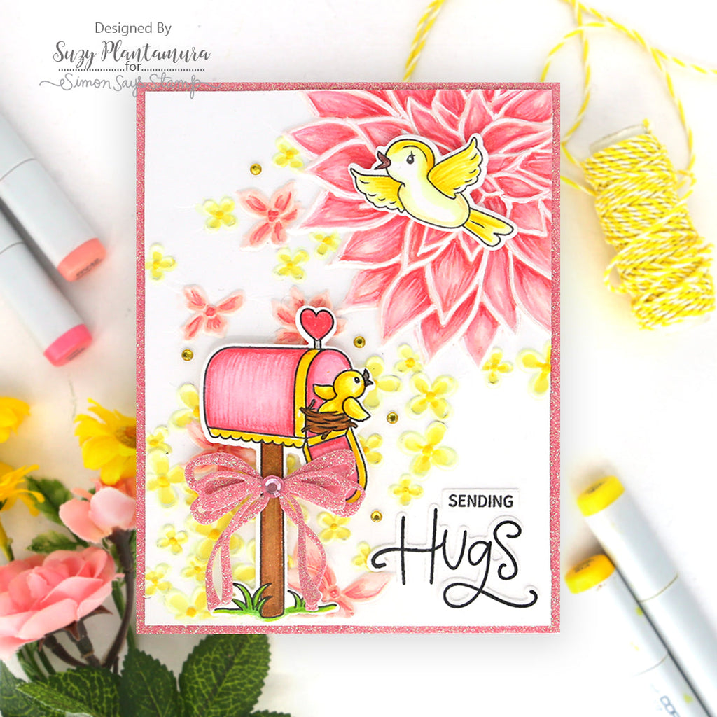 Simon Says Stamp Embossing Folder Drifting Flowers sf479 Hugs Card | color-code:ALT07