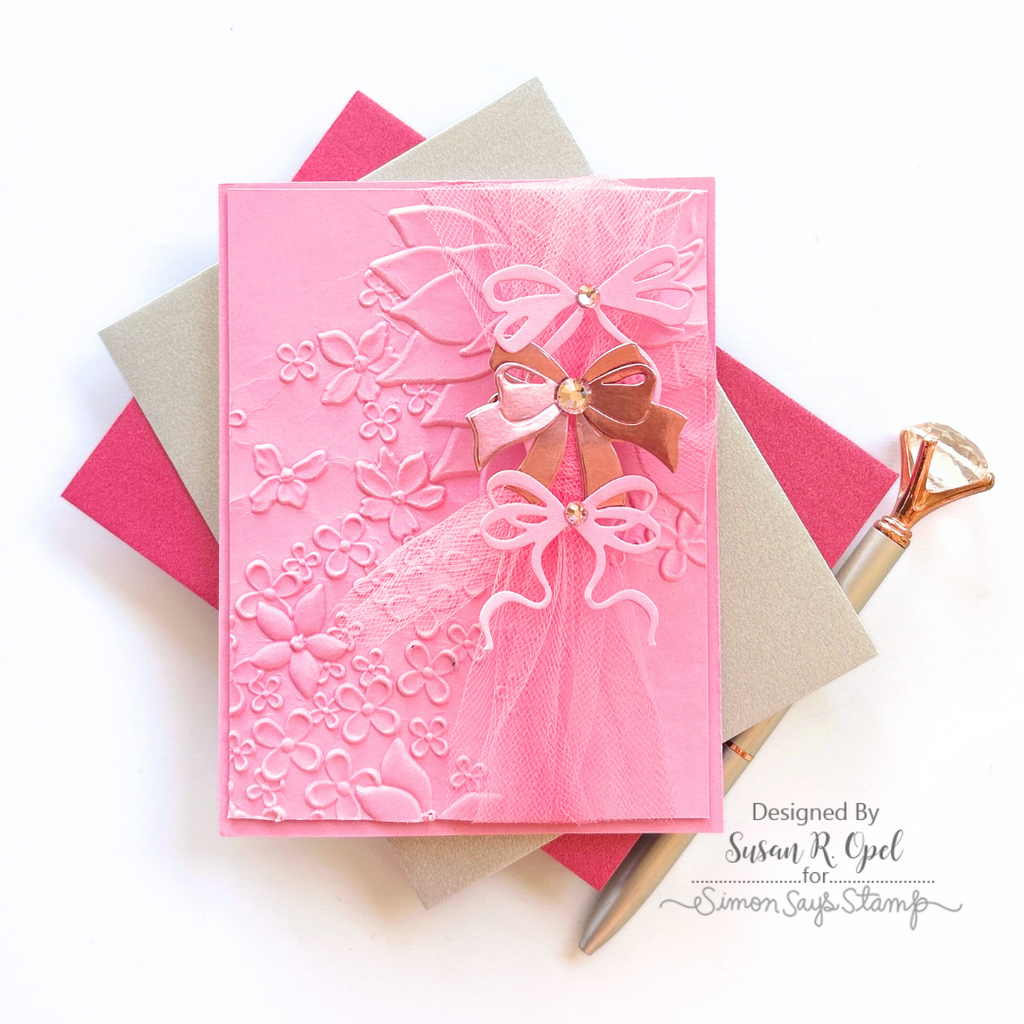 Simon Says Stamp Embossing Folder Drifting Flowers sf479 Pink Tulle Card | color-code:ALT01