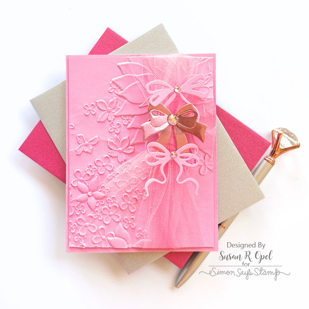 Simon Says Stamp Embossing Folder Drifting Flowers sf479 Pink Tulle Card | color-code:ALT01