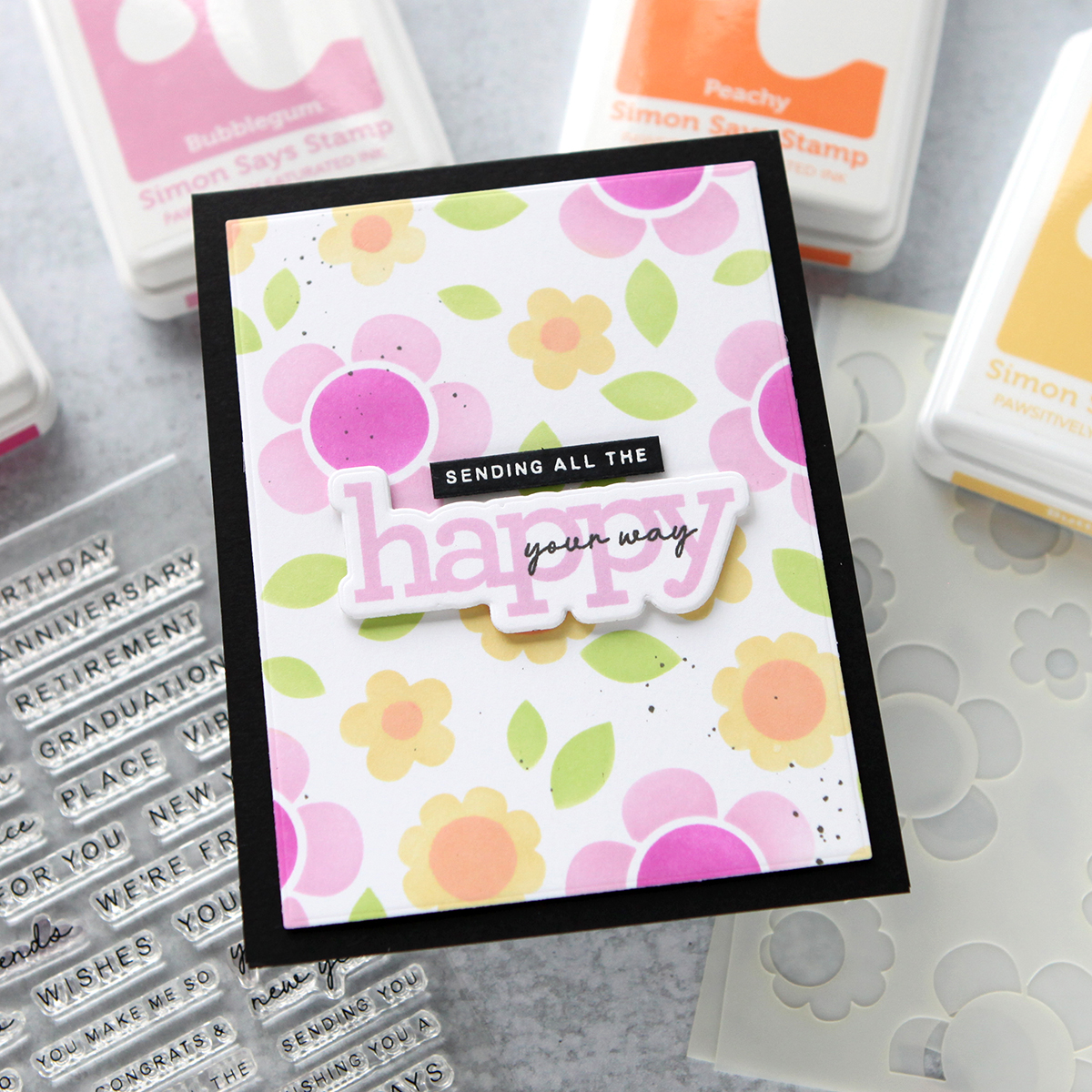 Simon Says Stamp Stencils Groovy Blooms 1027st Be Bold All the Happy Card