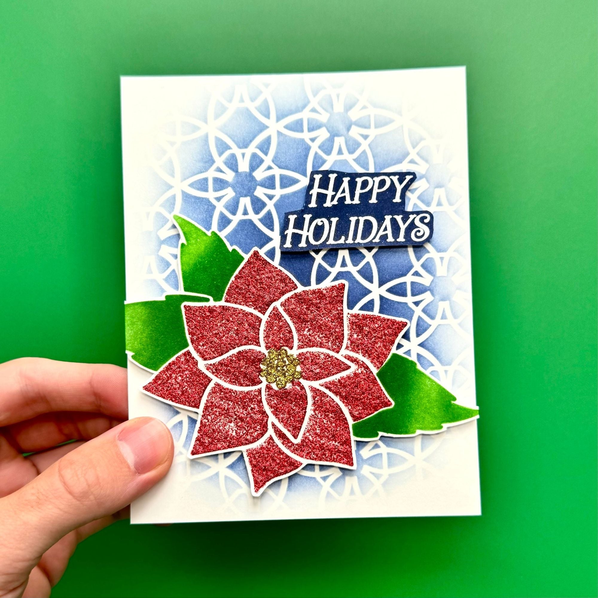 Ranger Simon Hurley Slippery When Wet Astro Paste hua87106 Poinsettia Happy Holidays Card
