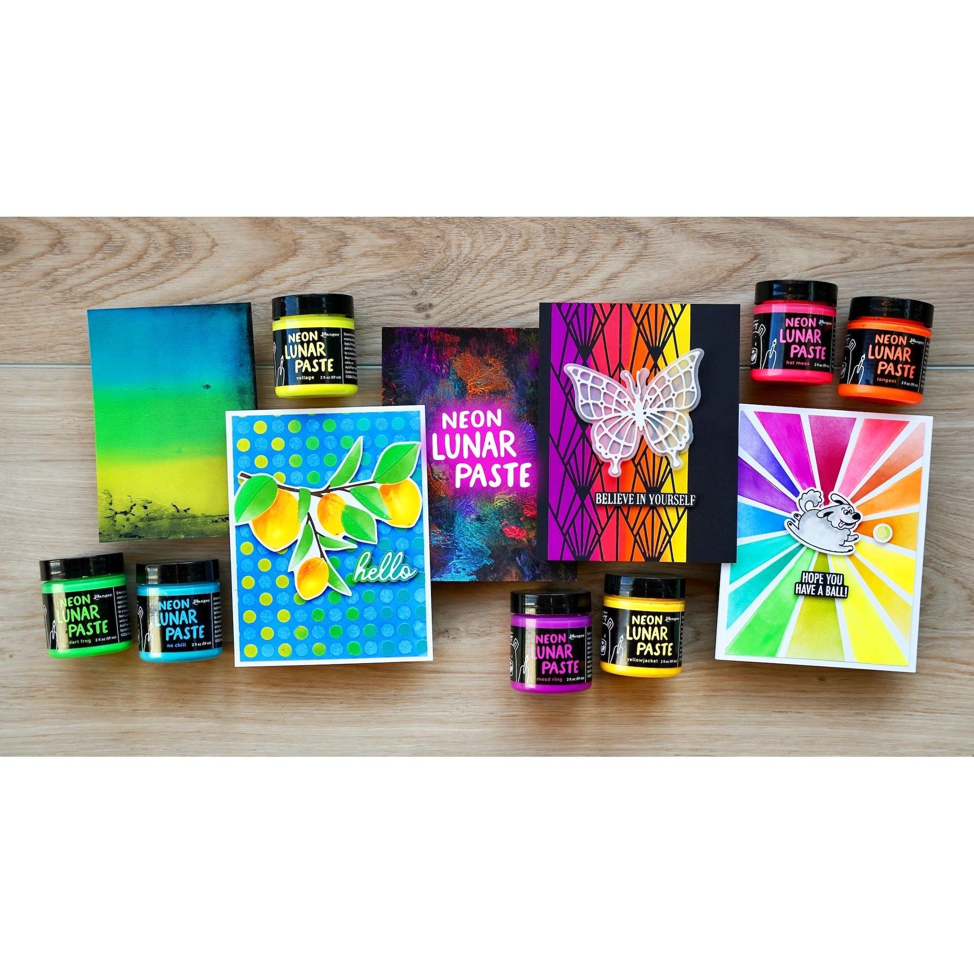 Ranger Simon Hurley Neon Lunar Paste Bundle Of 7 card samples and jars