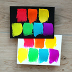 Ranger Simon Hurley Dart Frog Lunar Paste hua86147 swatches on black and white cardstock