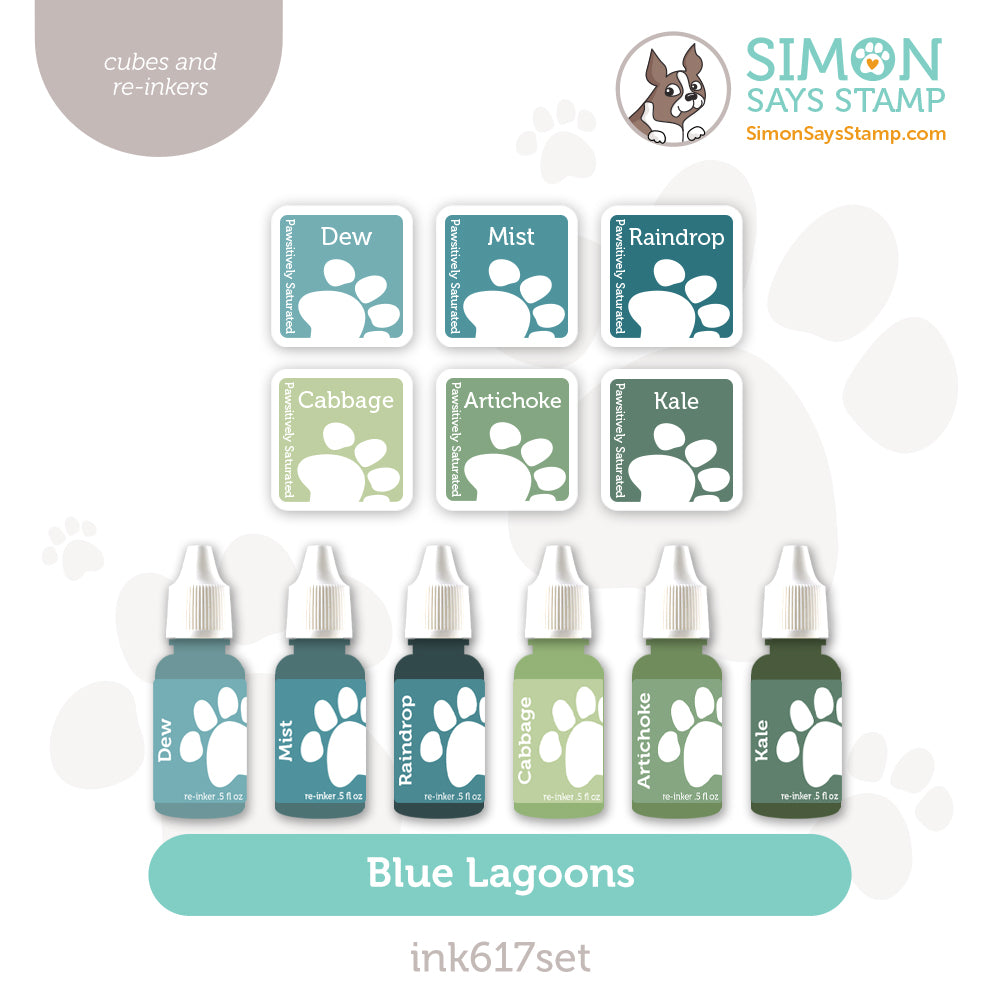 Simon Says Stamp Pawsitively Saturated Ink Cubes Blue Lagoons and Re-Inkers ink617set