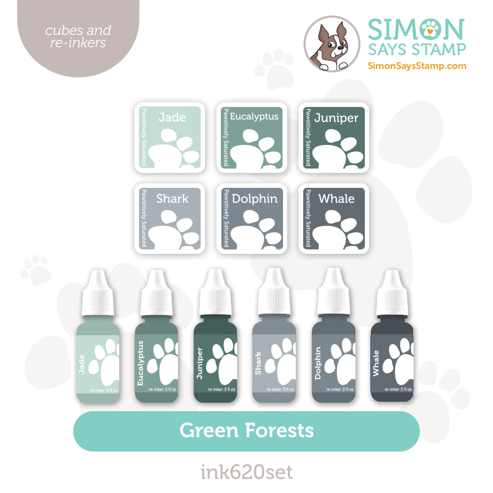 Simon Says Stamp Pawsitively Saturated Ink Cubes Green Forests and Gray Cube Holder Set
