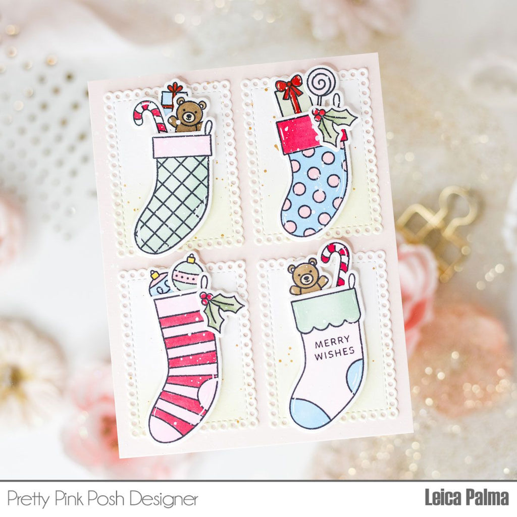 Pretty Pink Posh Holiday Stockings Clear Stamps merry wishes