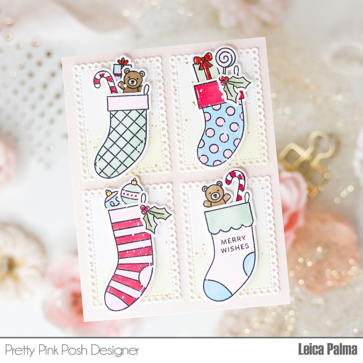 Pretty Pink Posh Holiday Stockings Coordinating Dies merry wishes