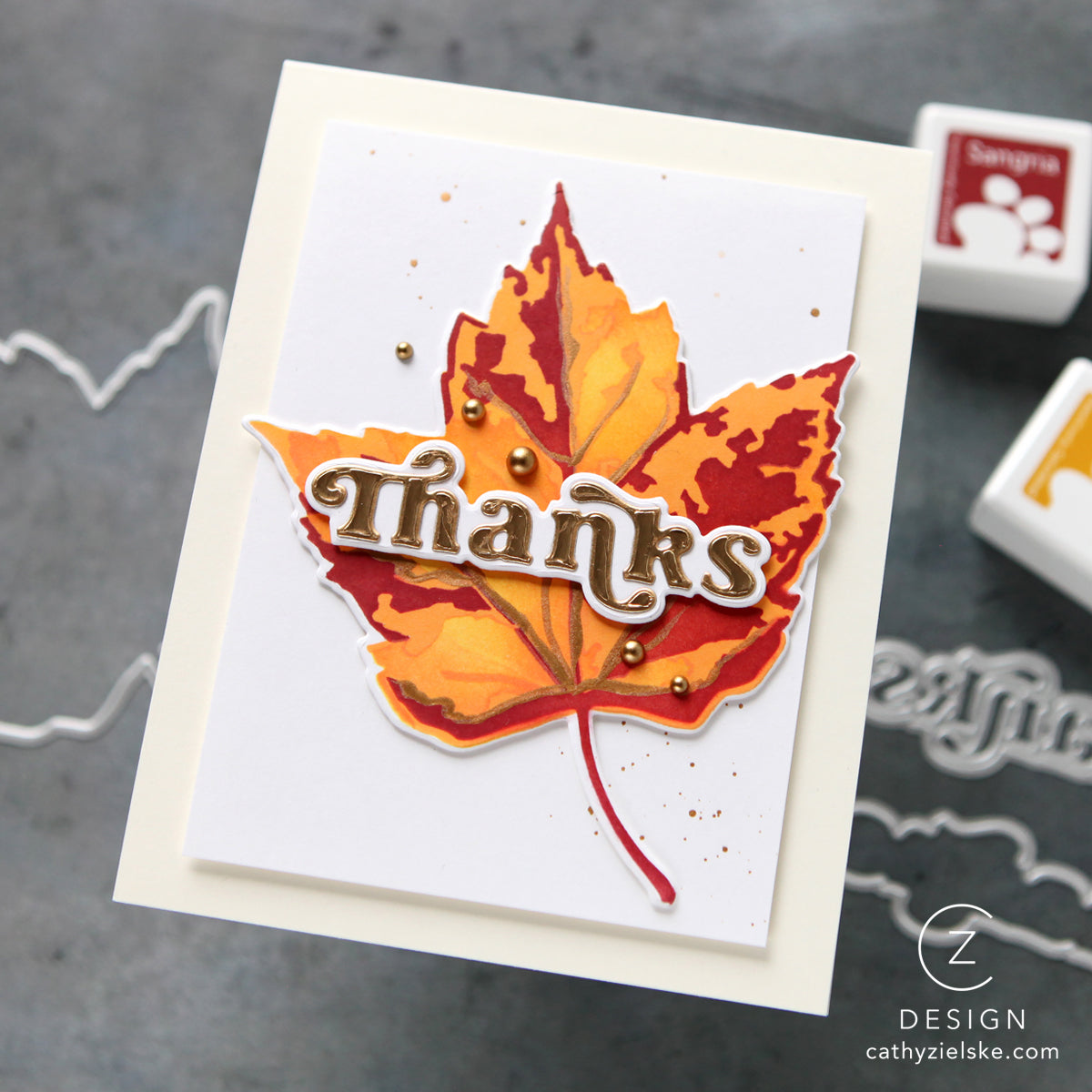 Simon Says Stamp Set of 4 Stencils Red Maple 1102mtc Gratitude Card | color-code:ALT07