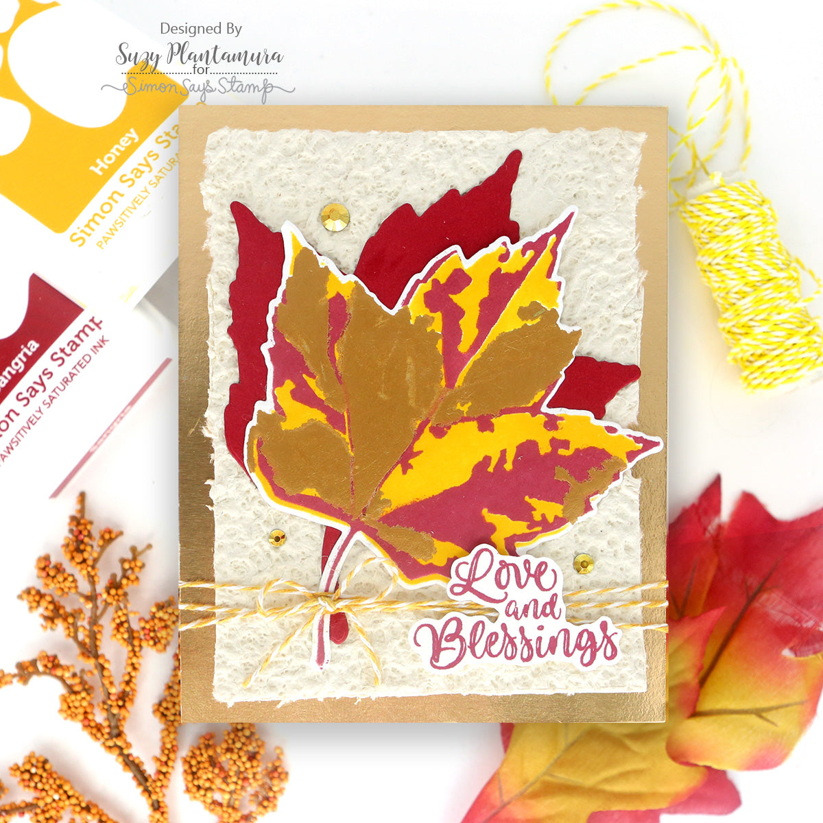 Simon Says Stamp Set of 4 Stencils Red Maple 1102mtc Gratitude Card | color-code:ALT06
