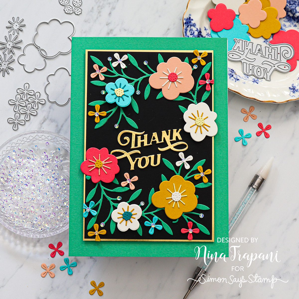 Simon Says Stamp Groovy Flowers Wafer Dies s1021 Happy Camper Thank You Card | color-code:ALT05