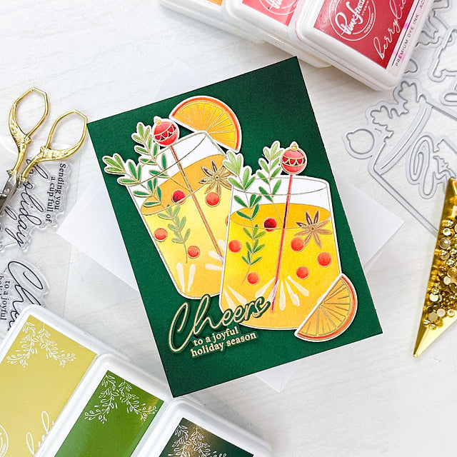 Pinkfresh Studio Holiday Spirit Stencil Set 210023 Holiday Cheers Card
