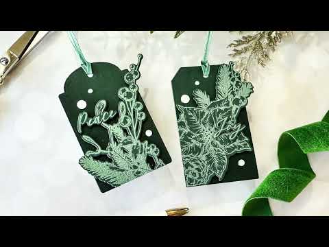Simon Says Stamps and Dies Vintage Holiday Swag set871vh Sweet Wishes Monochromatic Iridescent Christmas Tags with Simon Says Stamp! Emily Midgett