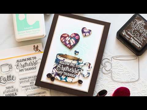 Simon Says Stamps and Dies Coffee Time set838ct Playing with Powder Watercolors and Stencils—a Coffee Card! Nina-Marie Trapani