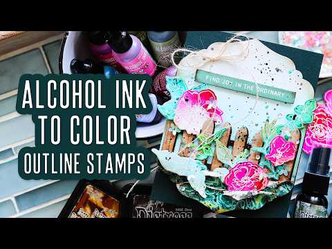 Tim Holtz Tiny Text Stamps with Simon Says Stamp Dies Bundle settx26 Alcohol Inked Backgrounds to Color in Stamped Images Nina-Marie Trapani