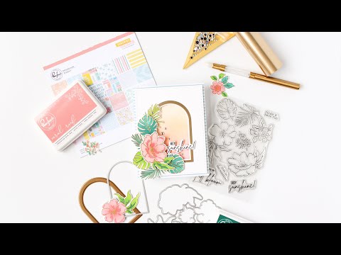 PinkFresh Studio Sunshine On My Mind Stencil Set 157523 Tropical Themed Sunset Card Video