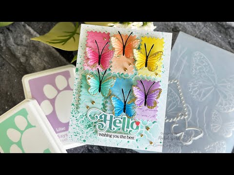 Tim Holtz Distress MERRY MINT Mica Stain Ranger distmicsmm Gilded Rainbow Butterflies Hello Card Video