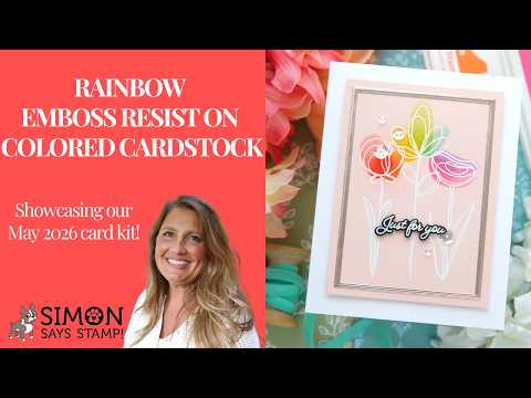 Simon Says Stamp Stencil Long Stem Florals Color Blocks 1125stc Rainbow Emboss Resist on Colored Cardstock | Easy WOW Technique Laura Bassen