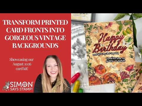Simon Says Stamp Darling Script Greetings Wafer Dies 1739sd Nichol Spohr Transform Printed Card Fronts into Gorgeous Vintage Backgrounds
