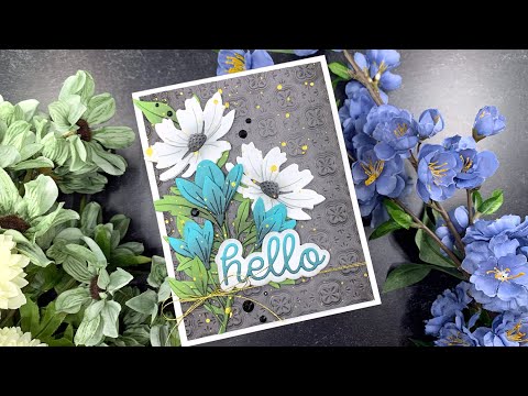 Simon Says Stamp Sunrise Stem Wafer Dies s852 Out Of This World Hello Card with Black Soot Distress Ink Blending Amy Rysavy