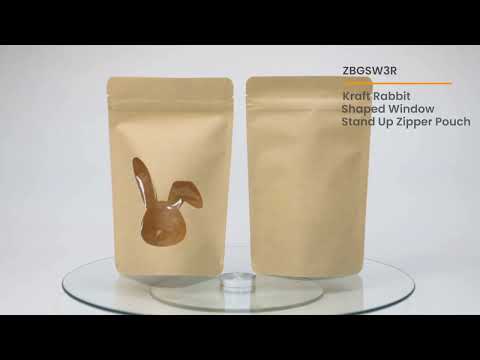 Clear Bags Kraft Rabbit Shaped Window Stand Up Zipper Pouch 10 pack video to see all sides of bag