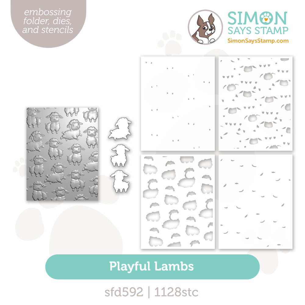 Simon Says Stamp Embossing Folder Dies and Stencils Playful Lambs set1187pl Beautiful Moments