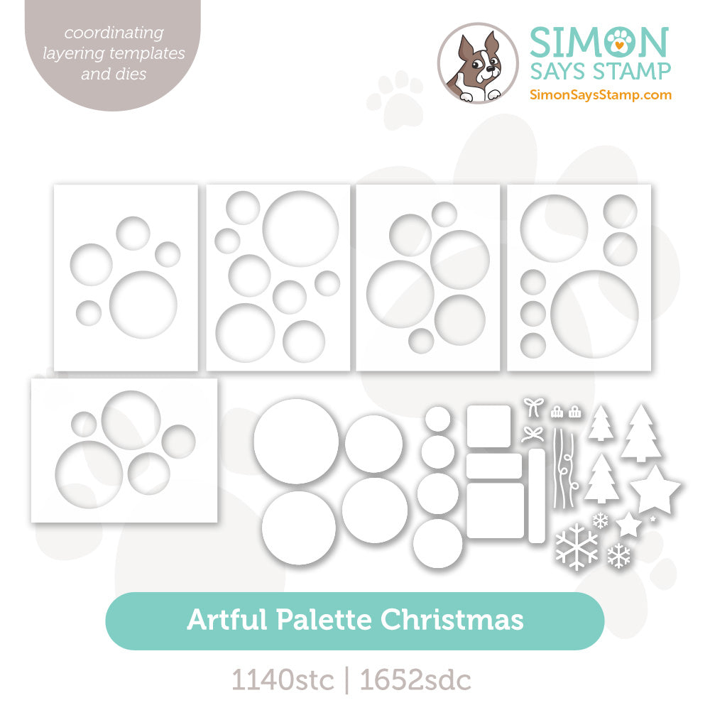 Simon Says Stamp Set of 5 Stencils and Wafer Dies Artful Palette Christmas set1247ap