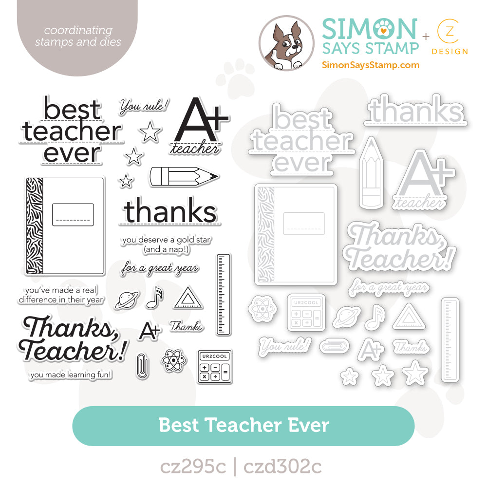 CZ Design Stamps and Dies Best Teacher Ever set1305bt Every Happiness
