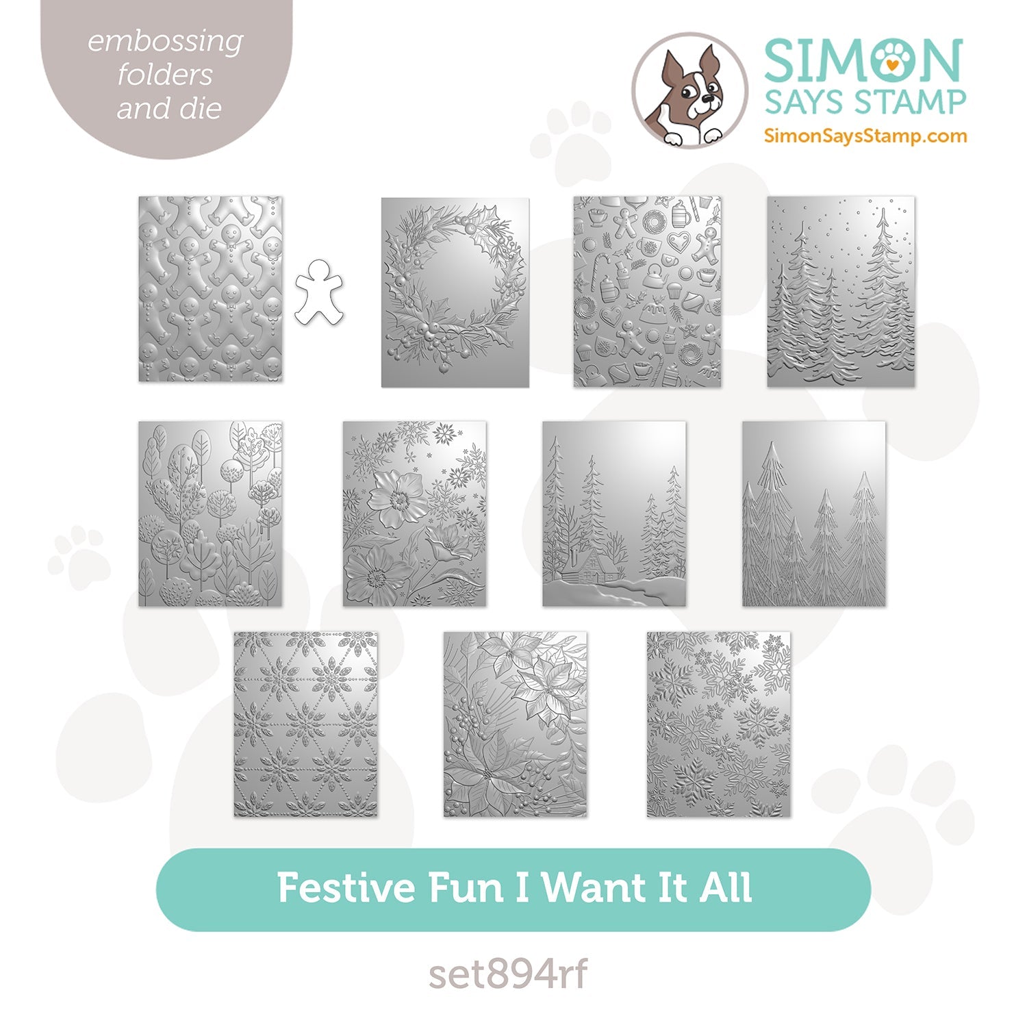 Simon Says Stamp Festive Fun Collection I Want It All Embossing Folders set894rf