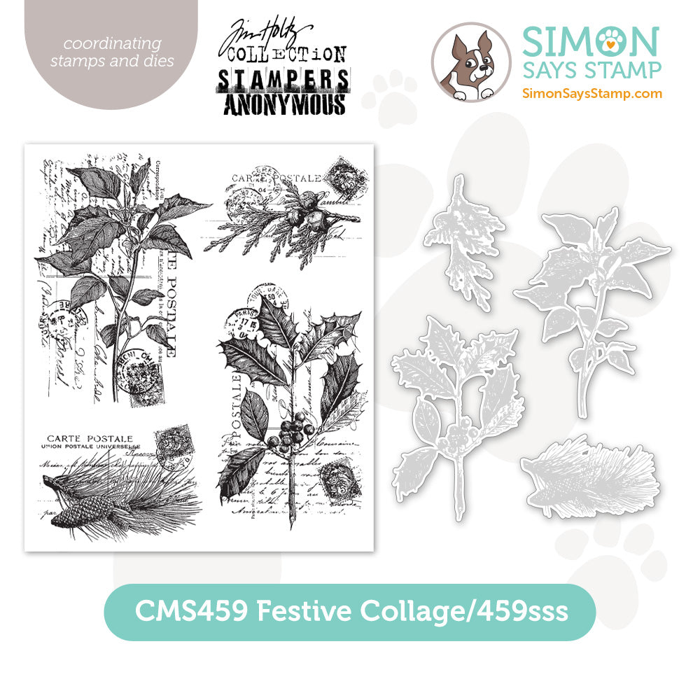 PREORDER Tim Holtz Festive Collage Stamps with Simon Says Stamp Dies Bundle setfc25