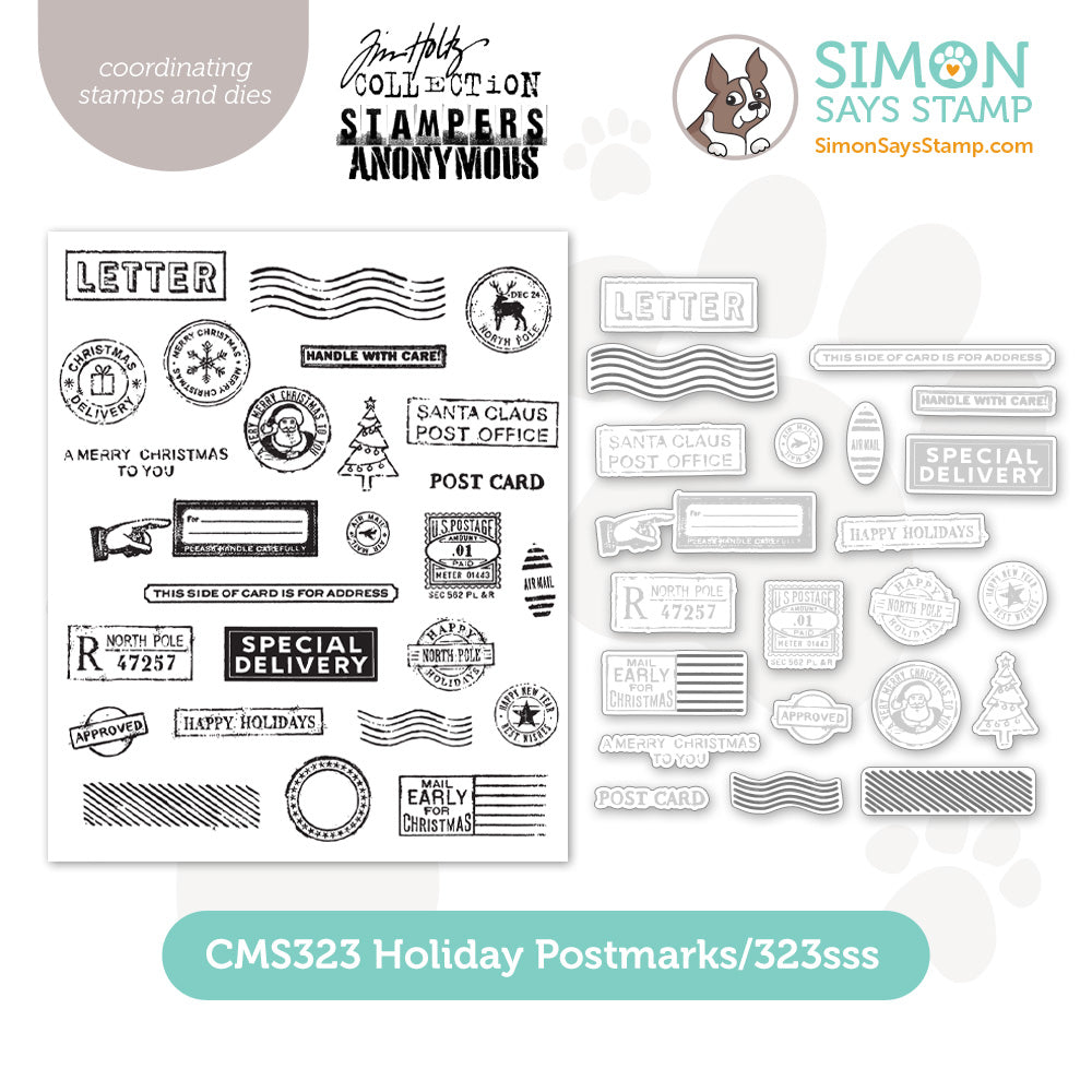Tim Holtz Holiday Postmarks Stamps with Simon Says Stamp Dies Bundle sethp25
