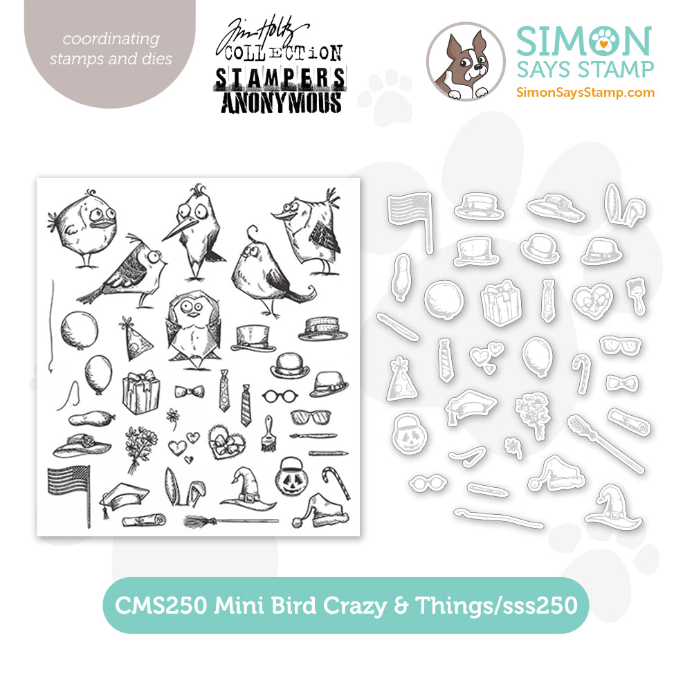 Tim Holtz Mini Bird Crazy and Things Stamps with Simon Says Stamp Mini Things Dies Bundle setmt24
