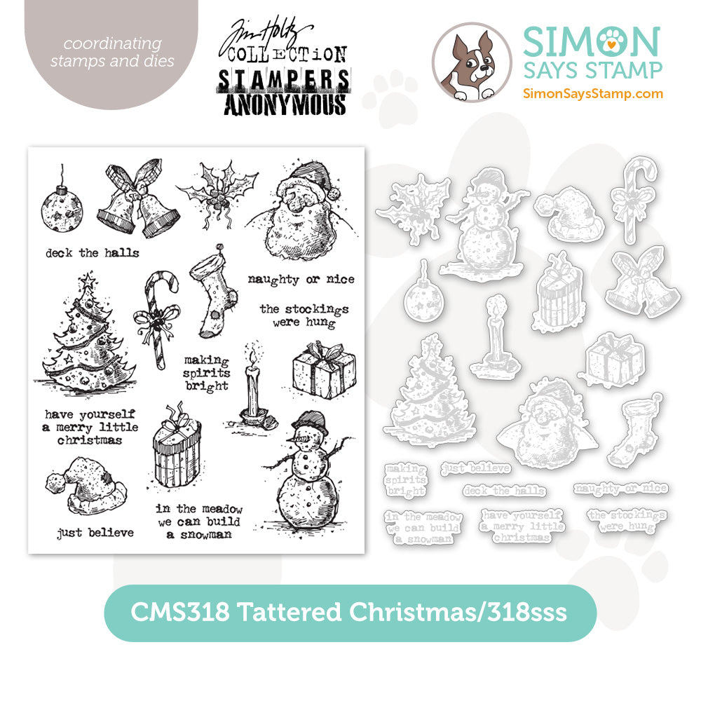 Tim Holtz Tattered Christmas Stamps with Simon Says Stamp Dies Bundle settc25