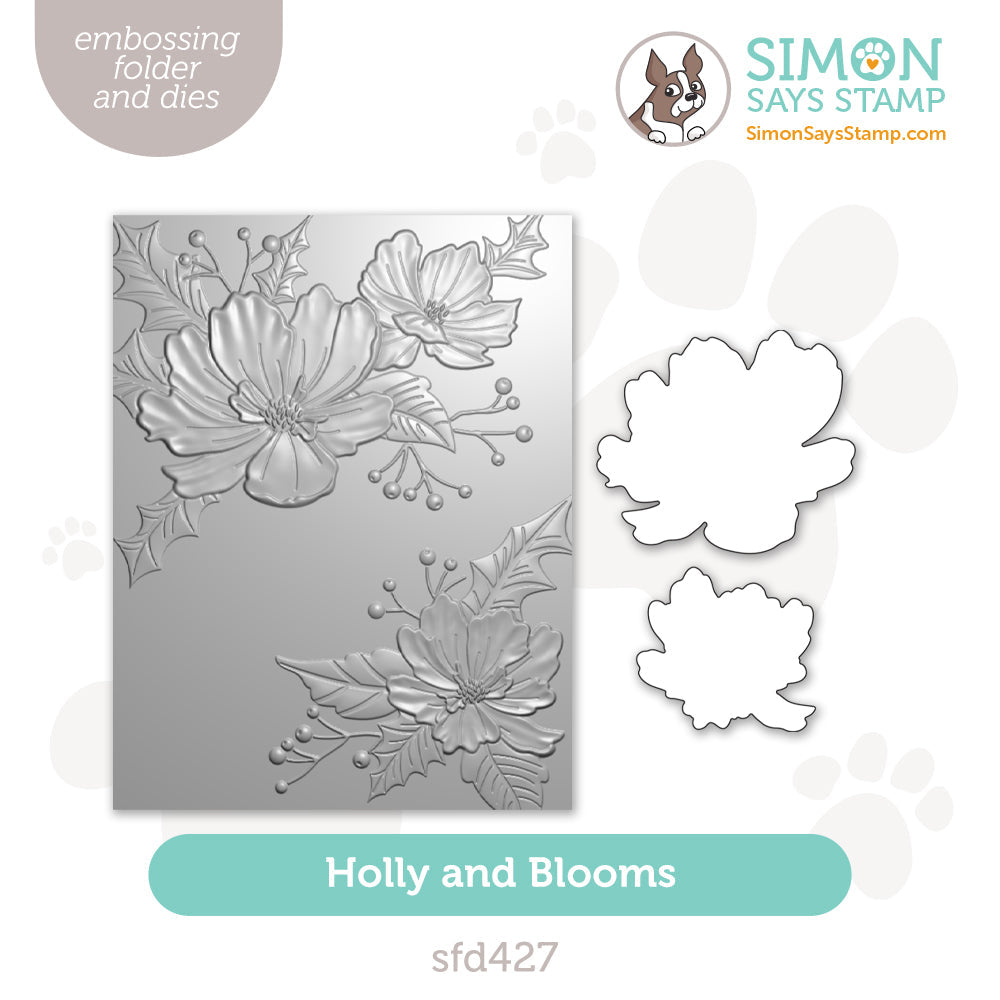 Simon Says Stamp Embossing Folder And Cutting Dies Holly And Blooms sfd427 Sweet Wishes