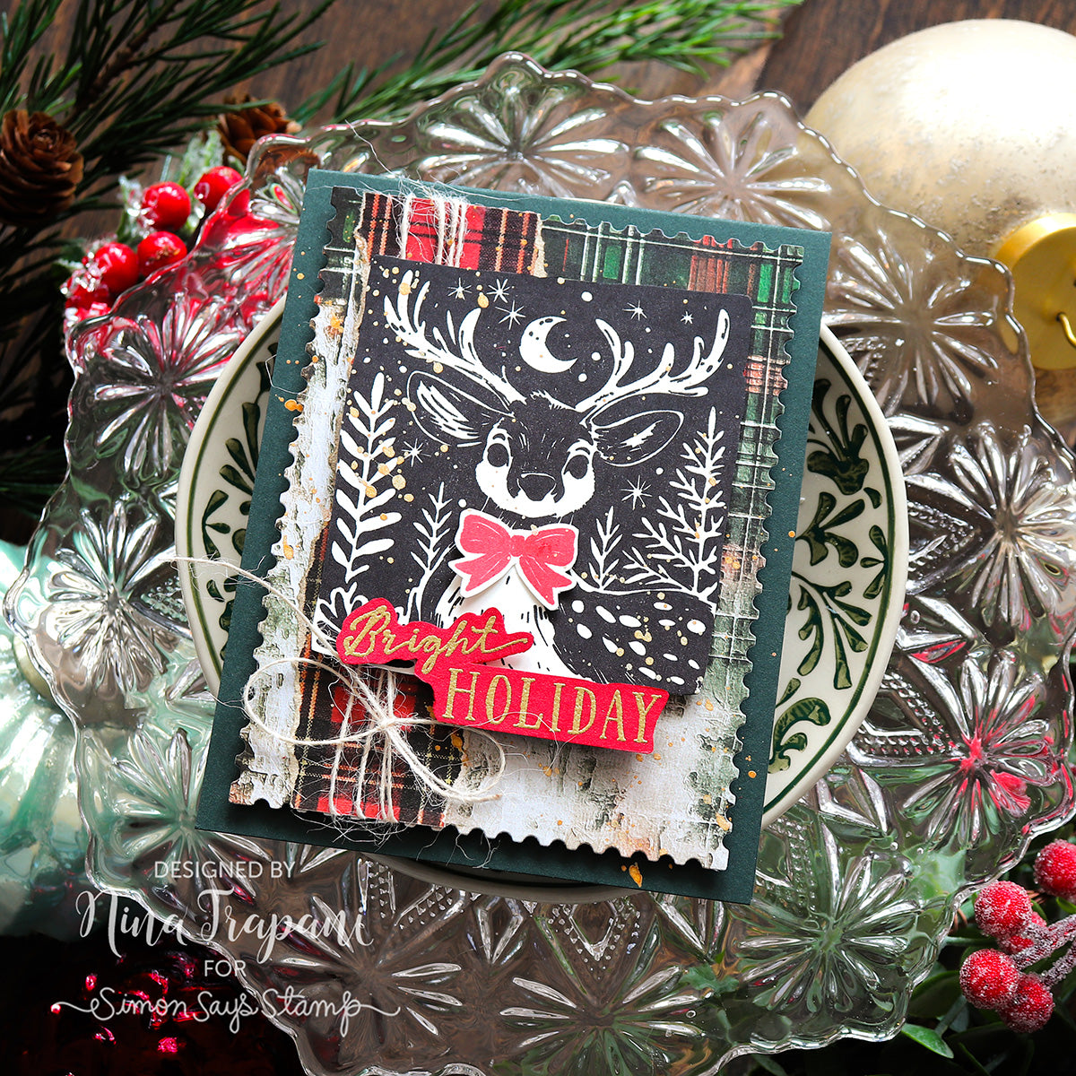 Simon Says Stamp Pawsitively Perfect Splatter Medium Gold st0188 Christmas Card