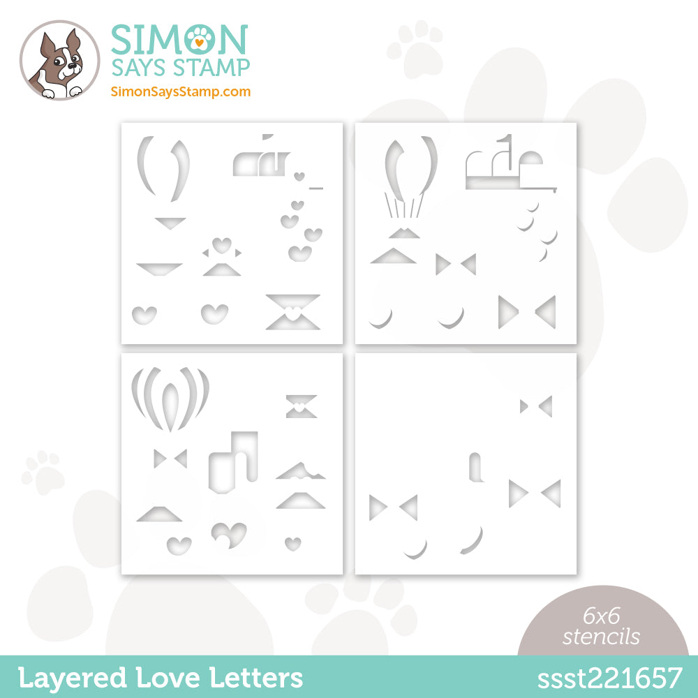 Simon Says Stamp Set of 4 Stencils LAYERED LOVE LETTERS ssst221657 Hugs *