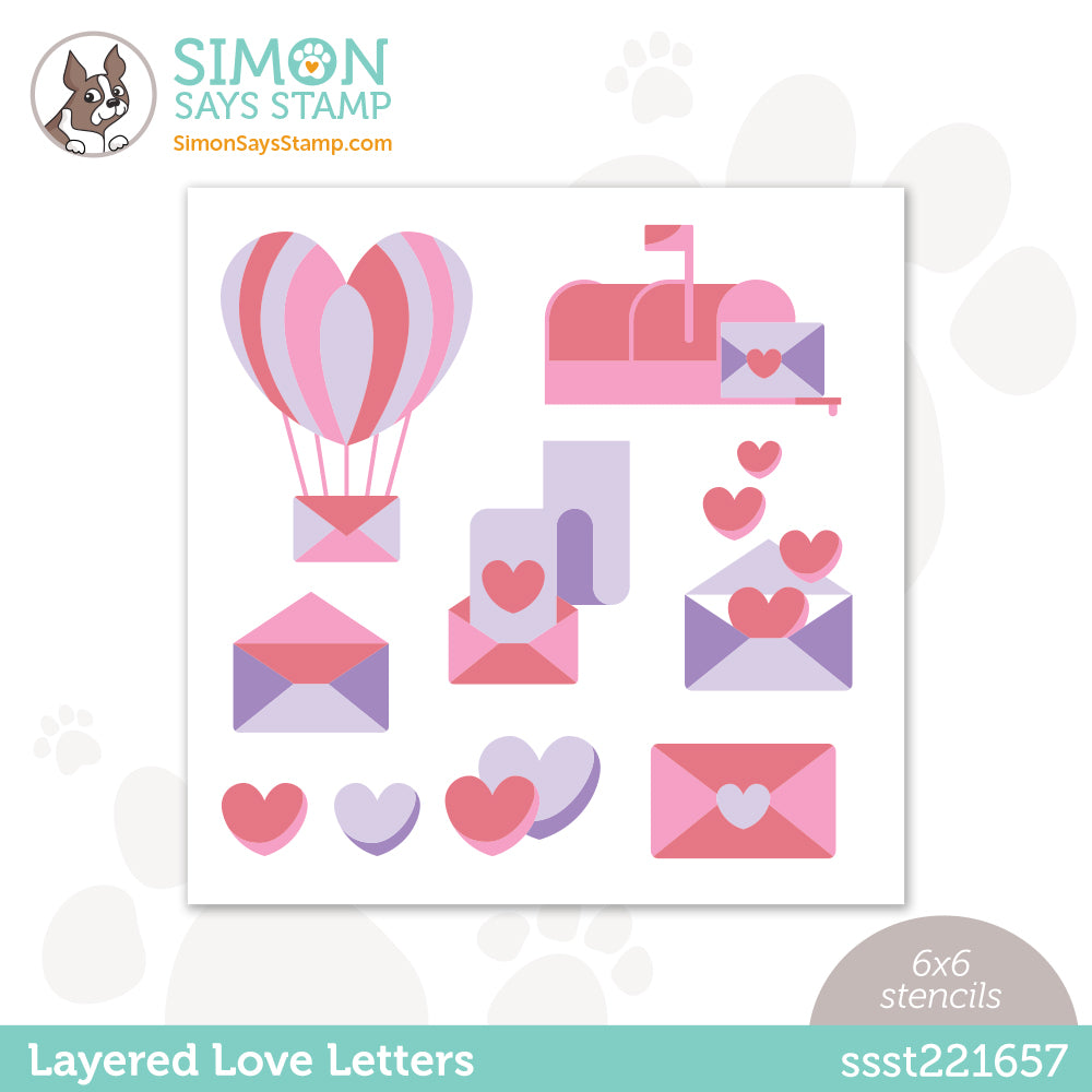 Simon Says Stamp Set of 4 Stencils LAYERED LOVE LETTERS ssst221657 Hugs *