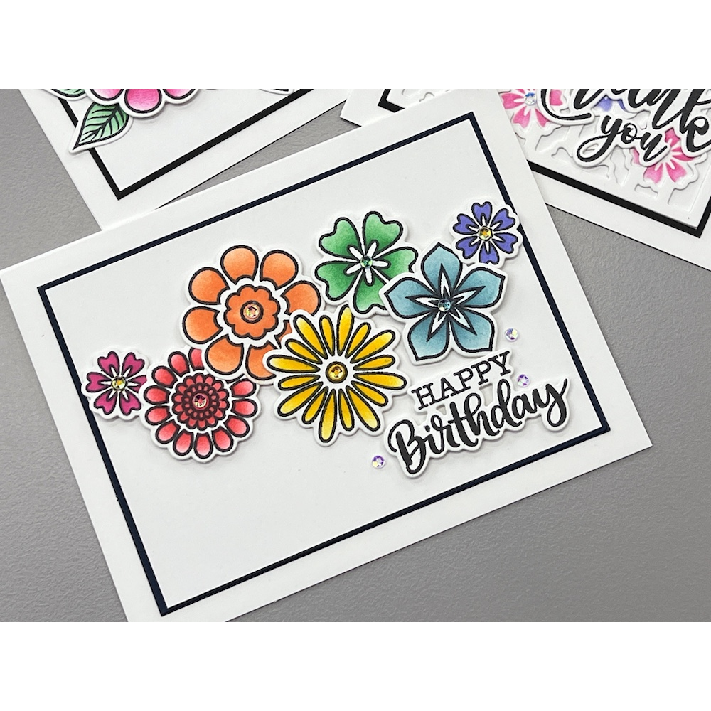 Gina K Designs for Simon Says Stamp Set of 2 Stencils Bold Blooms 1089stc Birthday Card | color-code:ALT01