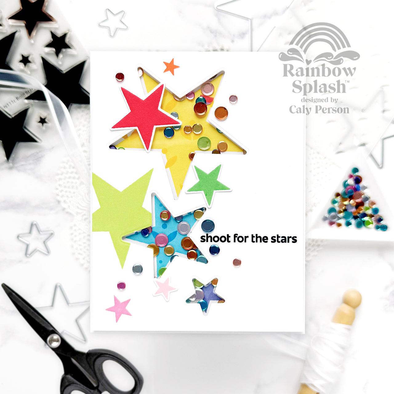 Rainbow Splash Bold Stars Wafer Dies rsd604c Encouragement Card | color-code:ALT02