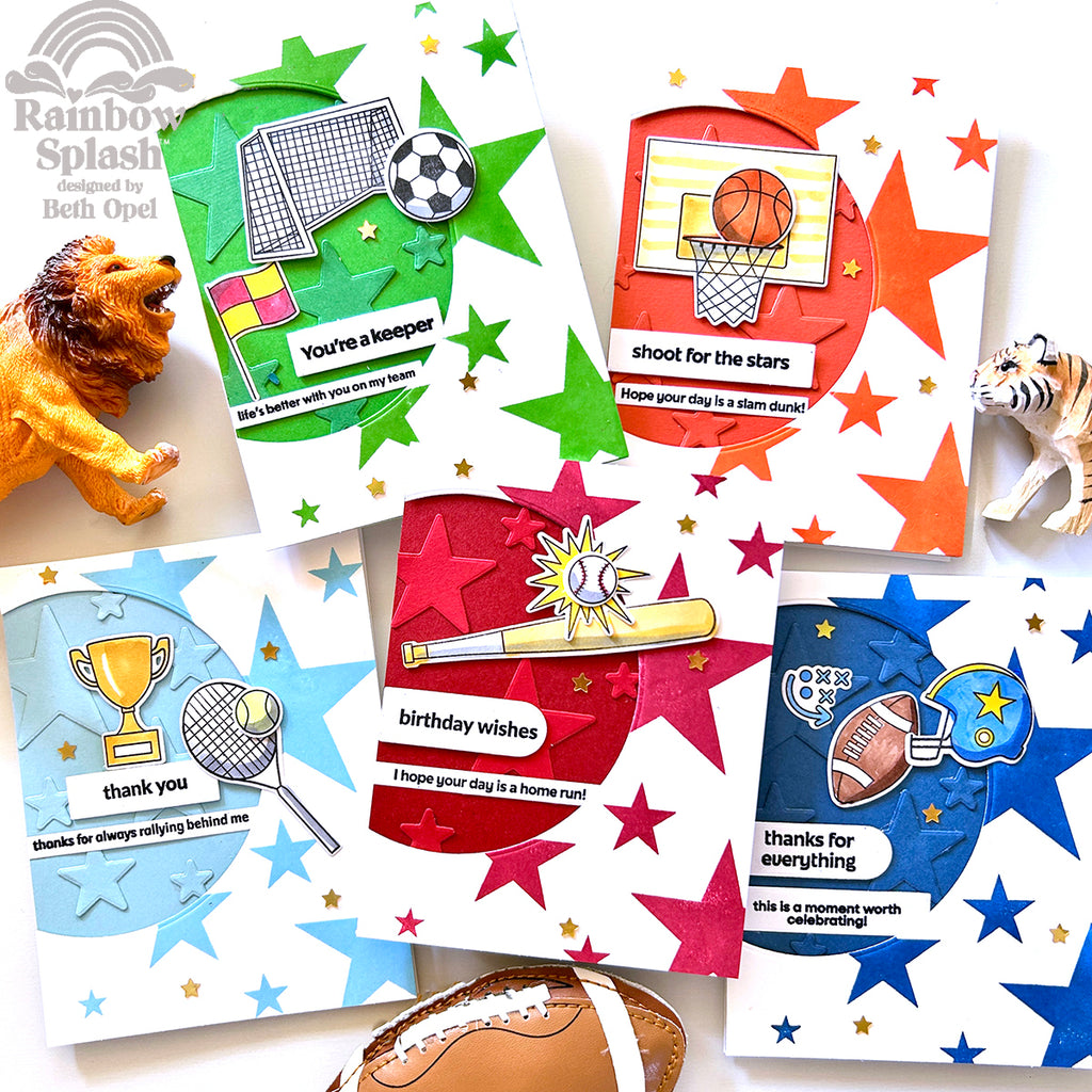 Rainbow Splash Stamps and Dies Bold Stars rs25set Sporty Cards