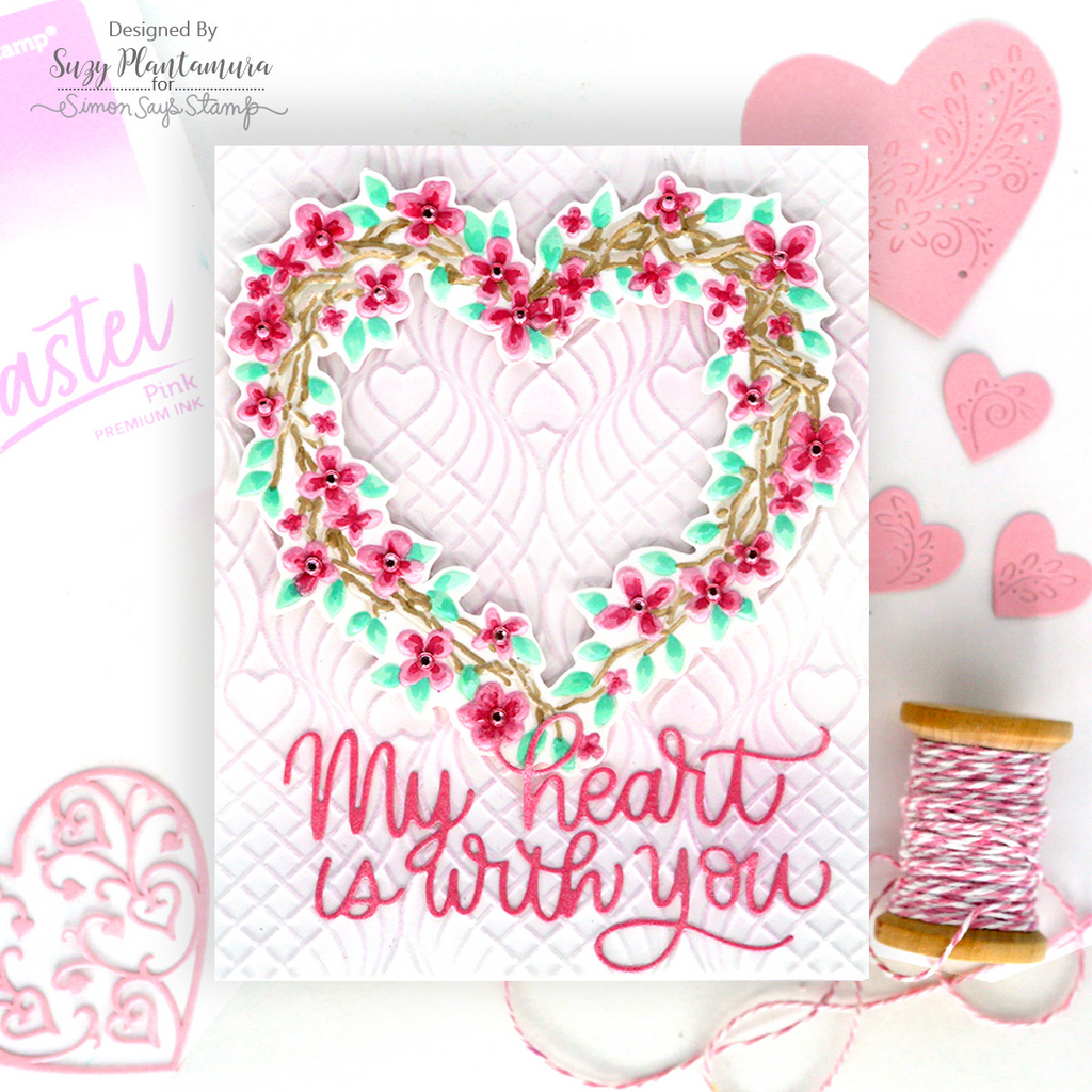 Simon Says Stamp Embossing Folder Heart Wreath sf602 Heart to Heart Sympathy Card | color-code:ALT04