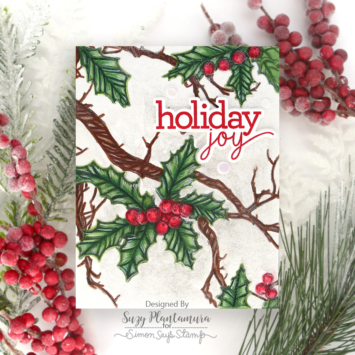 Simon Says Stamp Embossing Folder Branching Holly sf519 And Everything Nice Christmas Card | color-code:ALT03