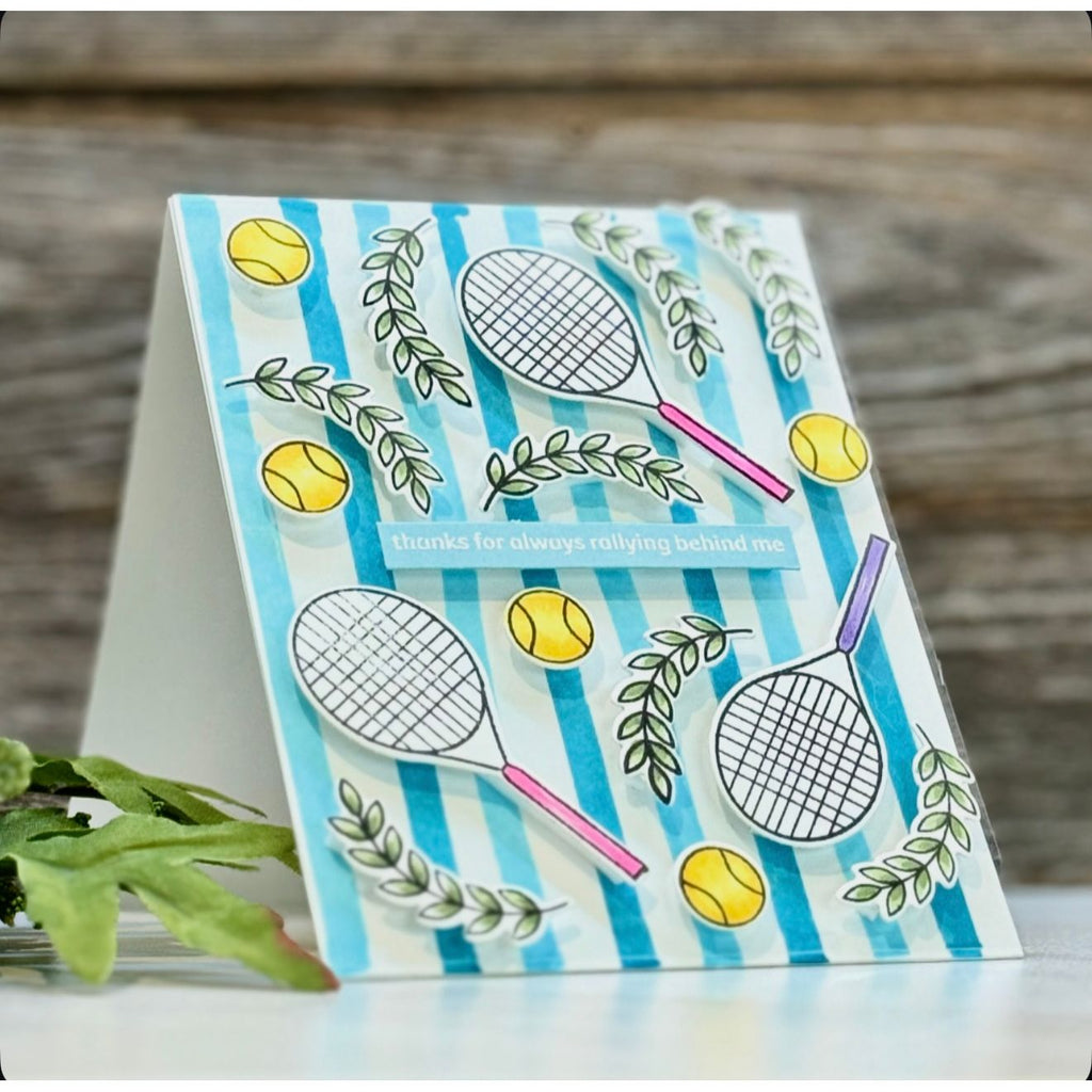 Rainbow Splash Stamps Dies and Stencil Tennis rs30set Thanks Card