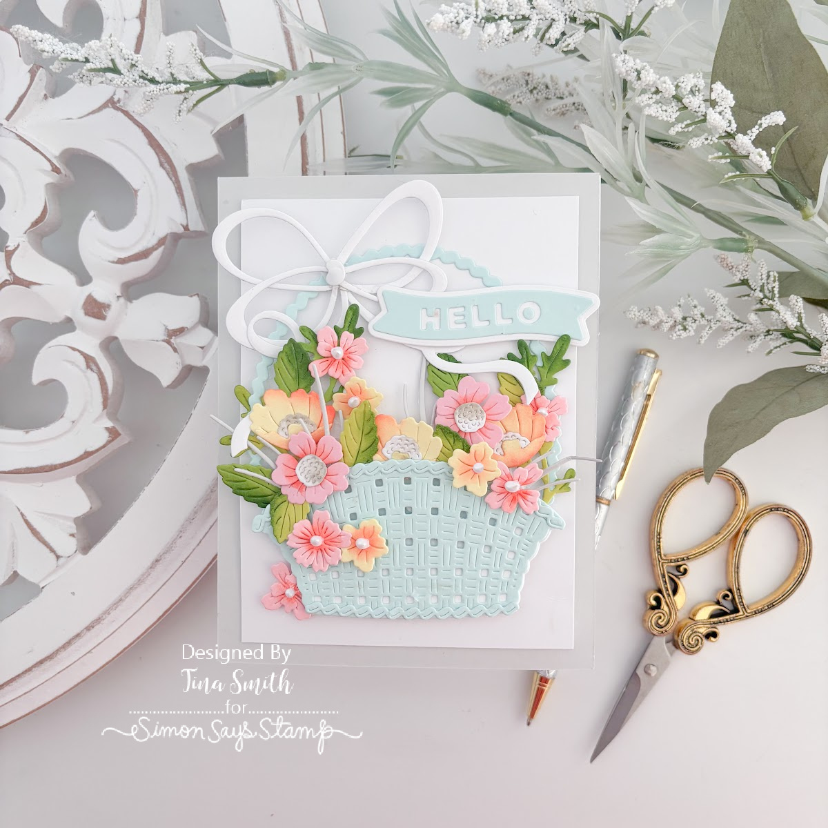 Simon Says Stamp Country Basket Bouquet Wafer Dies s1130 Beautiful Moments Hello Card | color-code:ALT01
