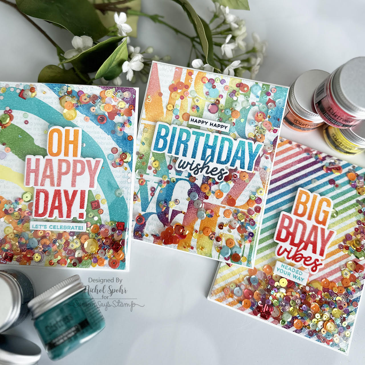 Tim Holtz Distress Embossing Glaze Bundled Sage Ranger tde79149 Bright Happy Birthday Cards