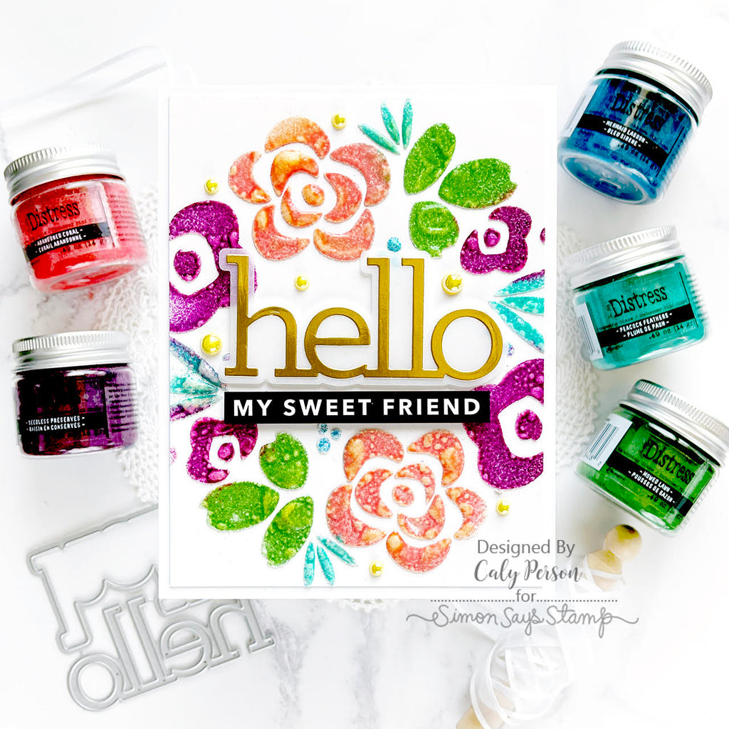 Tim Holtz Distress Embossing Glaze Seedless Preserves Ranger tde79200 Hello My Sweet Friend Card | color-code:ALT01