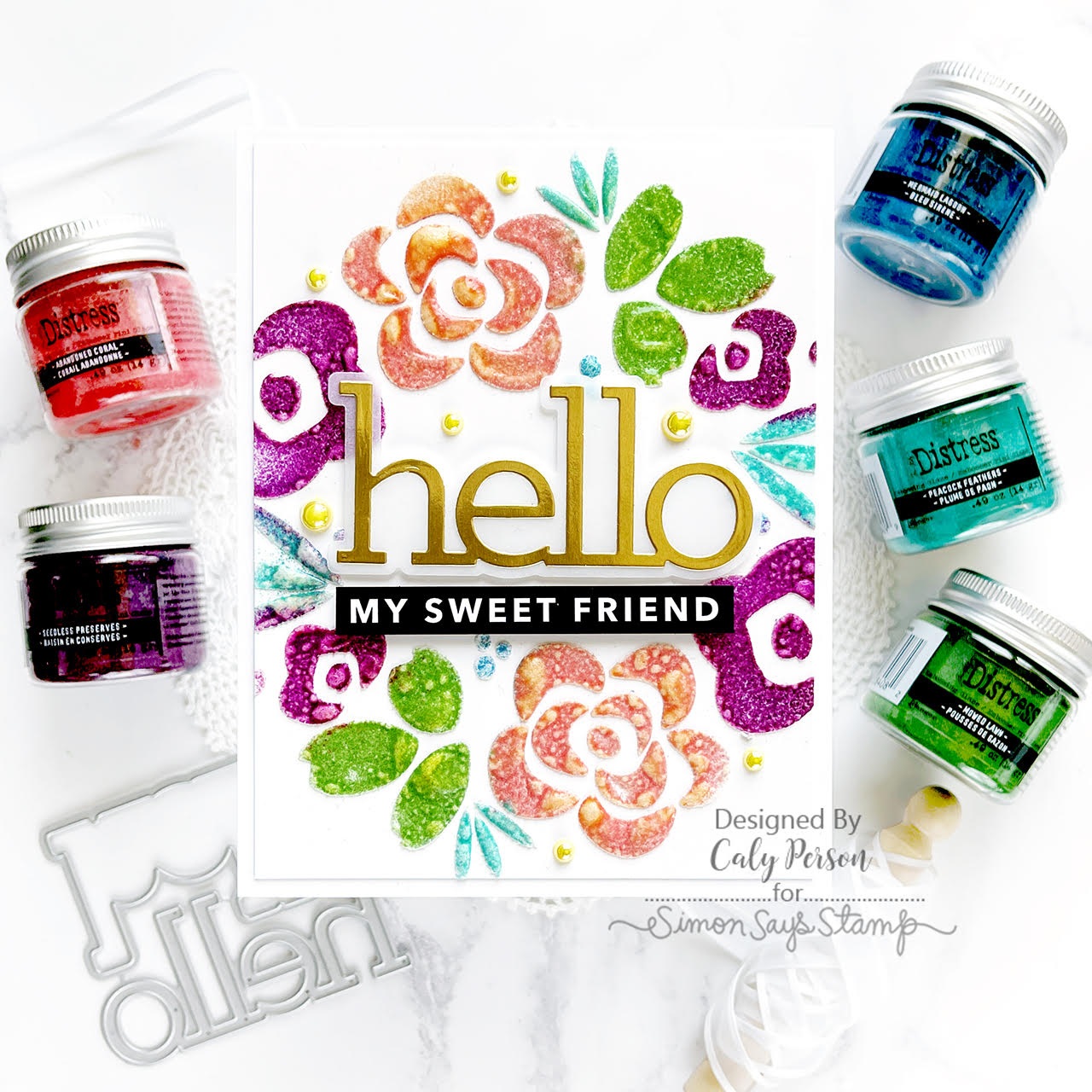 Tim Holtz Distress Embossing Glaze Seedless Preserves Ranger tde79200 Hello My Sweet Friend Card | color-code:ALT01